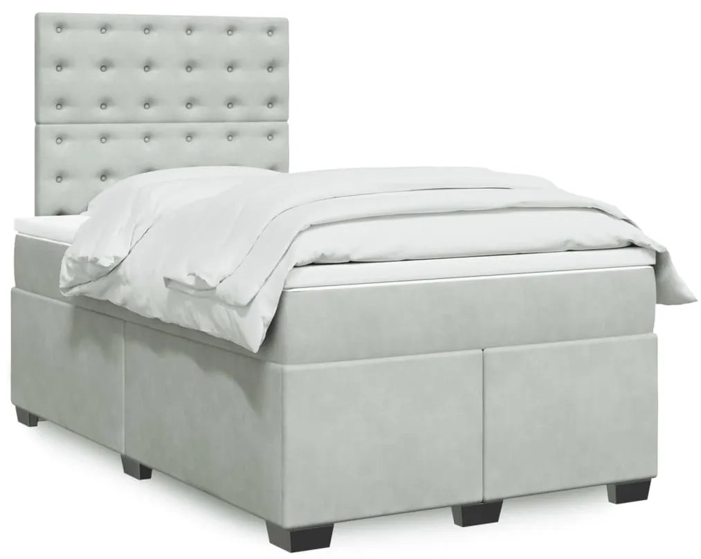 vidaXL Κρεβάτι Boxspring με Στρώμα Ανοιχτό Γκρι 120x200 εκ. Βελούδινο