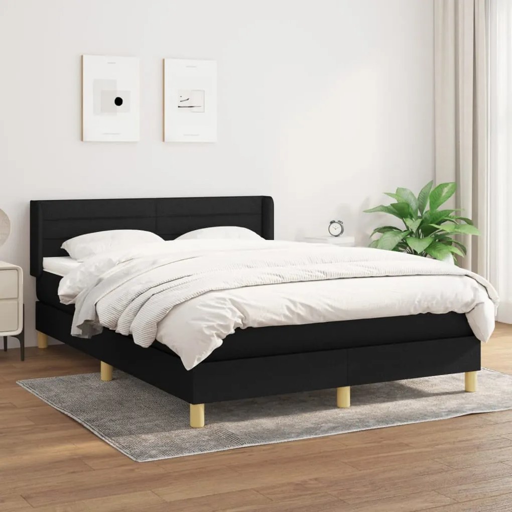 3130347 vidaXL Κρεβάτι Boxspring με Στρώμα Μαύρο 140x190 εκ. Υφασμάτινο Μαύρο, 1 Τεμάχιο