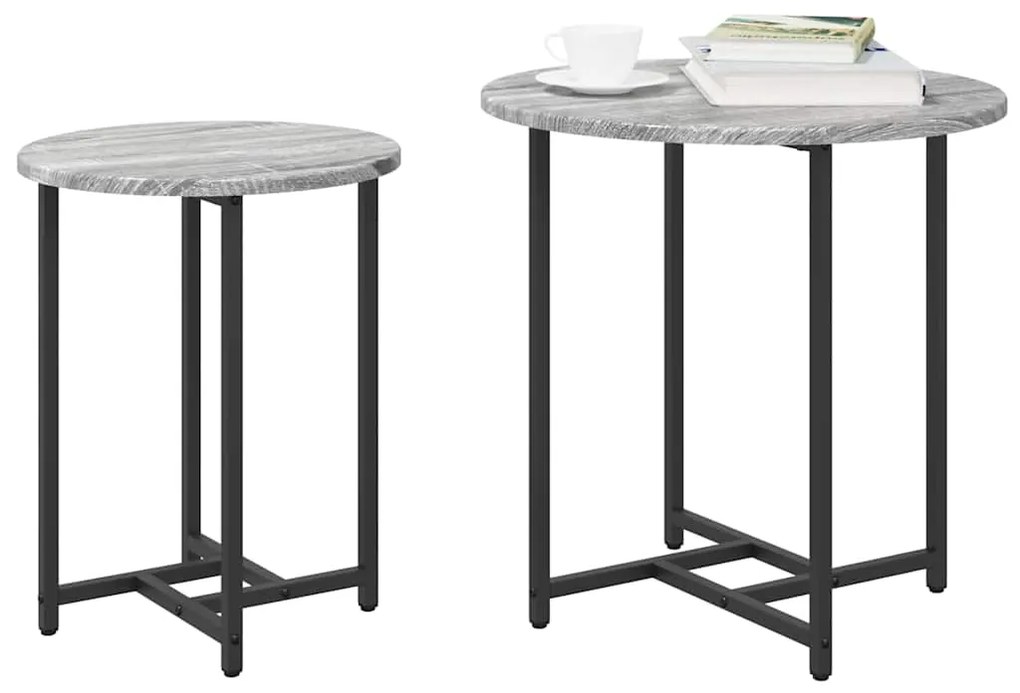vidaXL Σετ βοηθητικά τραπεζάκια 2 pcs Γκρι σονόμα και Μαύρο