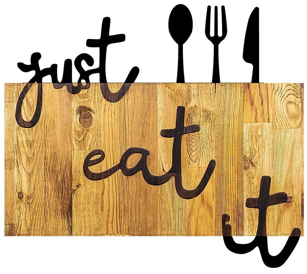 Διακοσμητικό Τοίχου Just Eat It 899SKL2193 58x3x52cm Walnut-Black Wallity Μέταλλο,Ξύλο