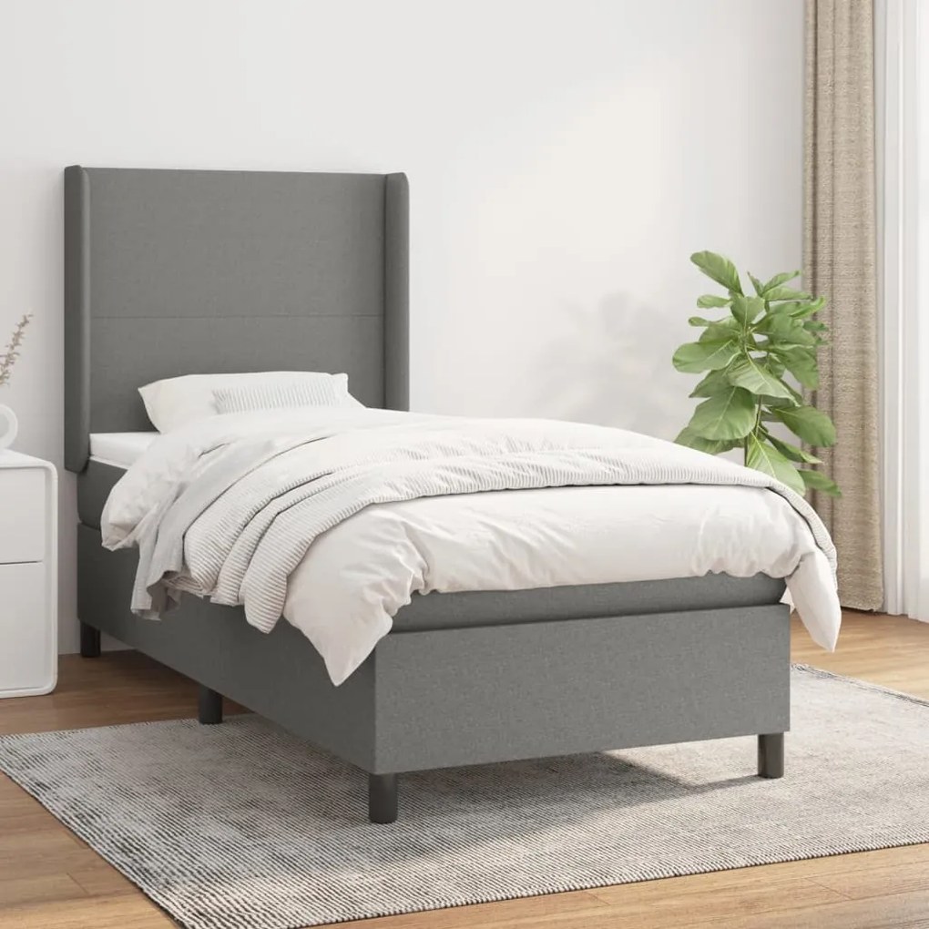 vidaXL Κρεβάτι Boxspring με Στρώμα Σκούρο Γκρι 90x200 εκ. Υφασμάτινο