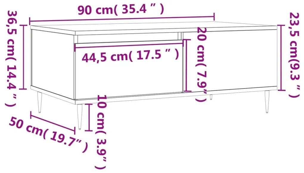 Τραπεζάκι Σαλονιού Καφέ Δρυς 90x50x36,5 εκ. Επεξεργασμ. Ξύλο - Καφέ