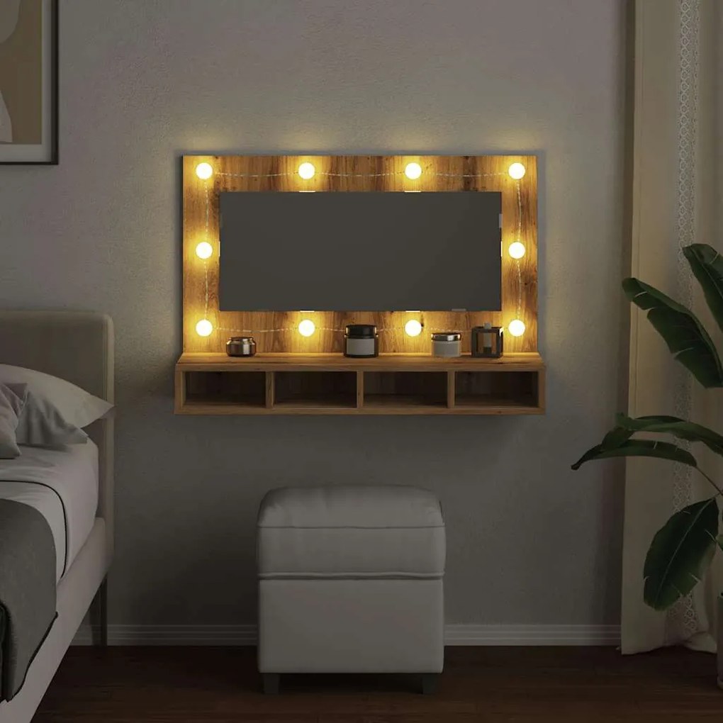 vidaXL Ντουλάπι καθρέφτη με LED Artisan Oak 90x31,5x62 cm