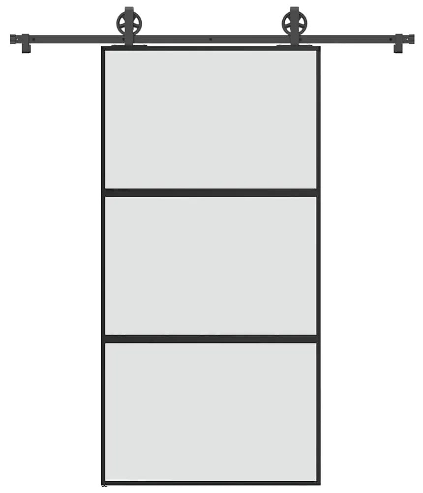 Συρόμενη πόρτα με σετ υλικού 102,5x205 cm από γυαλί&amp;Αλουμίνιο - Μαύρο