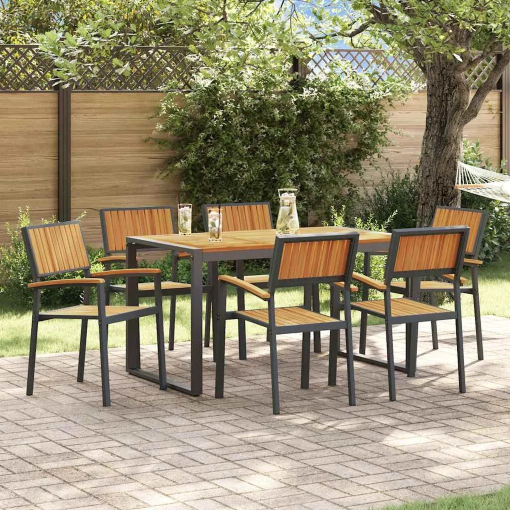 vidaXL Σετ Φαγητού 7 Τεμαχίων Solid Wood Acacia και Μετάλλου