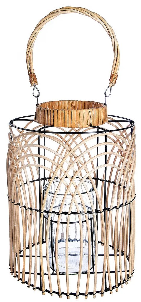 Φανάρι ArteLibre Φυσικό/Μαύρο Rattan/Μέταλλο 33cm