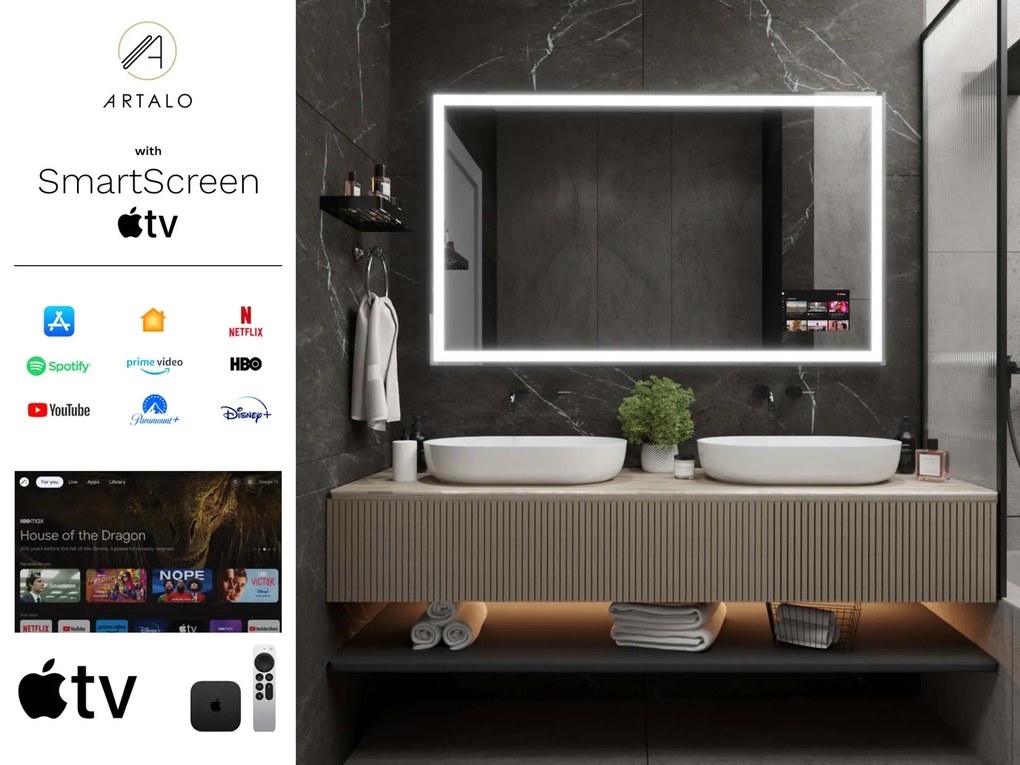 SMART καθρέφτης με φωτισμό LED M1 premium + SmartScreen with Apple TV