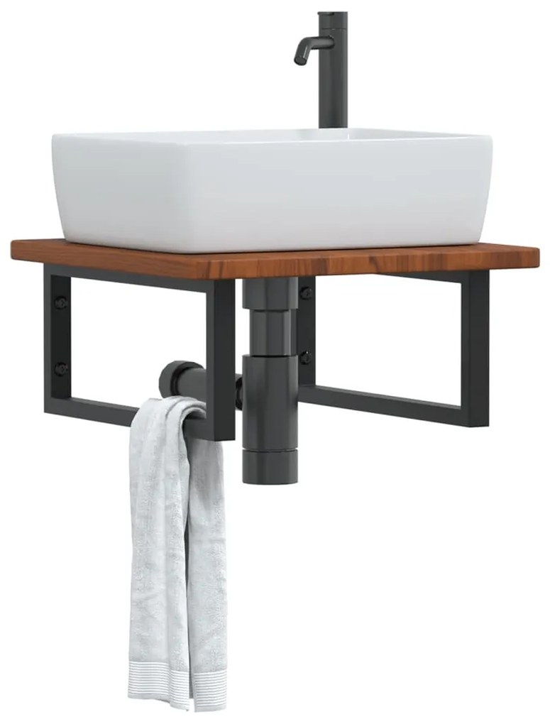 Ράφι Νιπτήρα Τοίχου από Ατσάλι / Μασίφ Ξύλο Δρυός