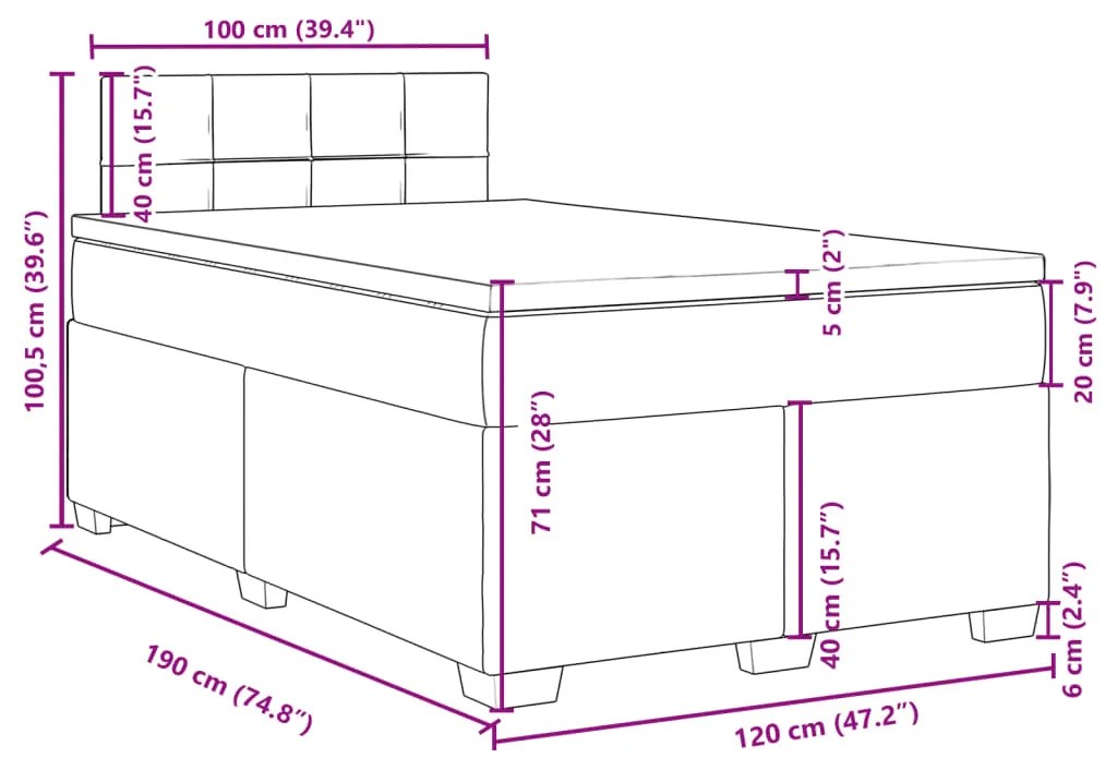 Κρεβάτι Boxspring με Στρώμα Ανοιχτό Γκρι 120x190 εκ. Υφασμάτινο - Γκρι