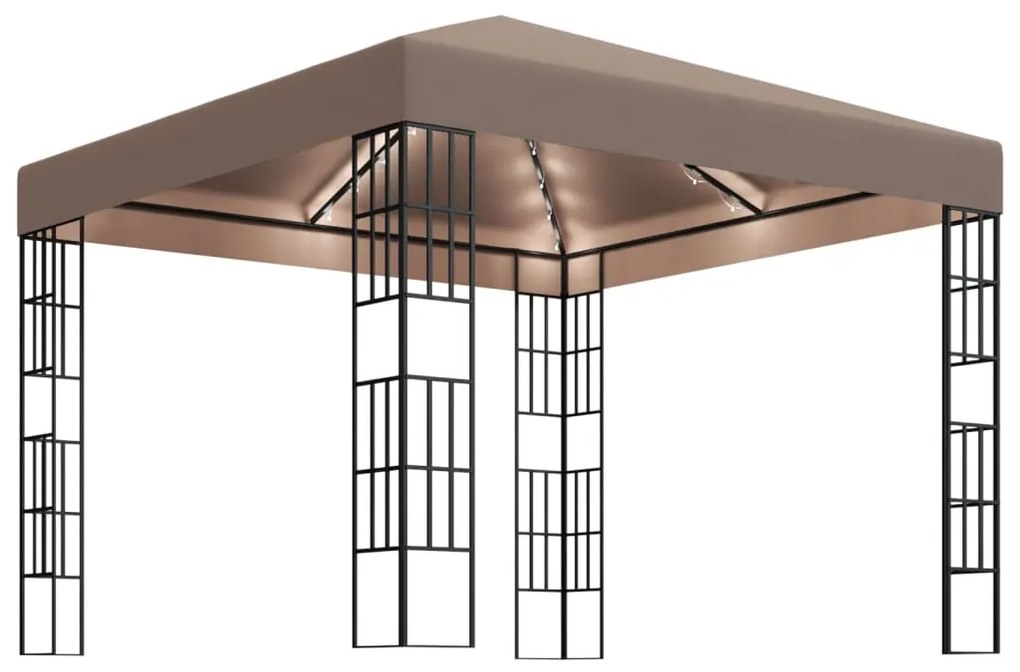 vidaXL Κιόσκι με Φωτάκια LED Taupe 3 x 3 μ.