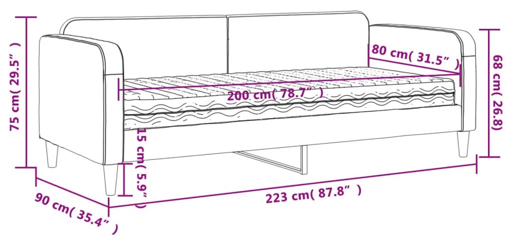 Καναπές Κρεβάτι με Στρώμα Ανοιχτό Γκρι 80 x 200 εκ. Υφασμάτινο - Γκρι