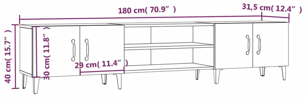 Έπιπλο Τηλεόρασης Γκρι Sonoma 180x31,5x40 εκ. από Επεξεργ. Ξύλο - Γκρι