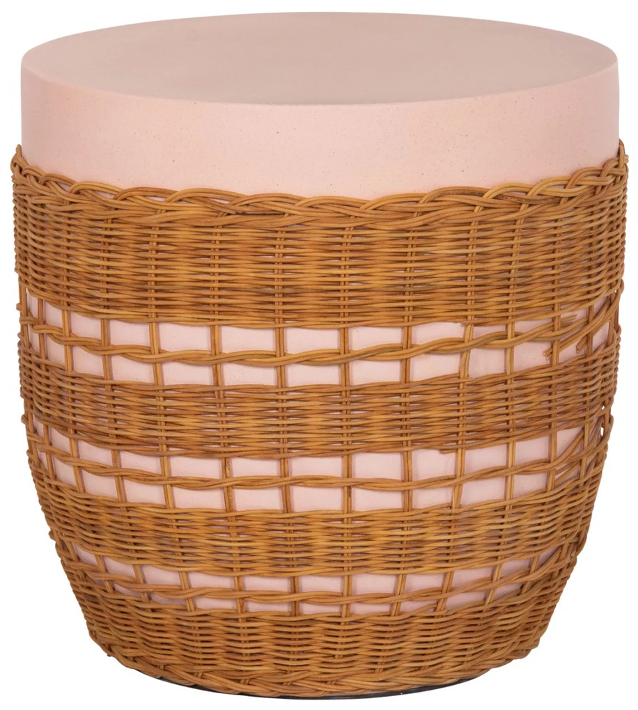 ΒΟΗΘΗΤΙΚΟ ΤΡΑΠΕΖΙ VILHENA HM18166 FIBER CEMENT ΡΟΖ-RATTAN ΦΥΣΙΚΟ Φ44.5x45Υεκ.