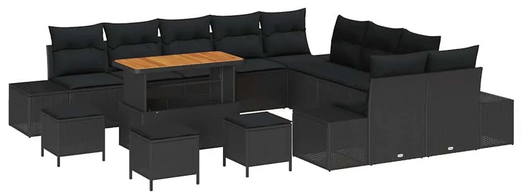 vidaXL Σετ καναπέ κήπου 14 τεμαχίων με μαξιλάρια, μαύρο πολυεστέρα