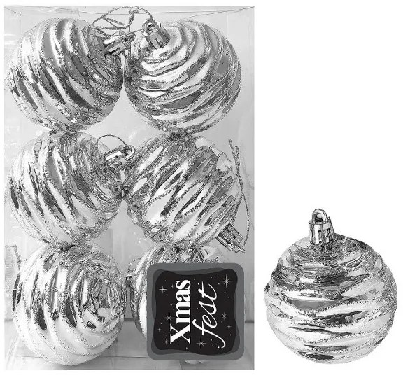 Σετ Μπάλες 6τμχ Σμιλεμένες Ασημί Δ6εκ. Xmas fest 93-3557