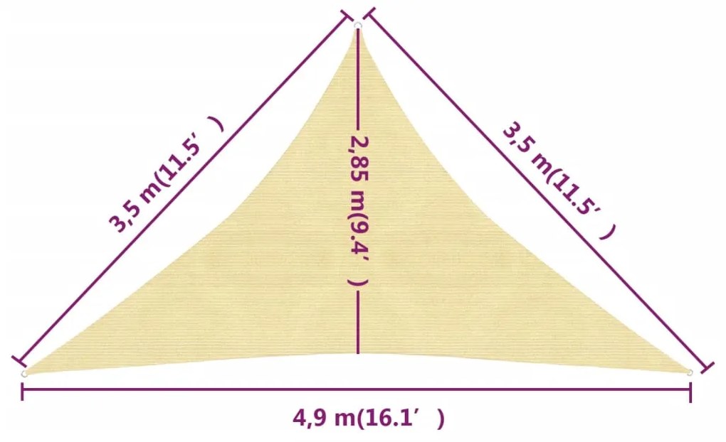 Πανί Σκίασης Μπεζ 3,5 x 3,5 x 4,9 μ. από HDPE 160 γρ./μ² - Μπεζ