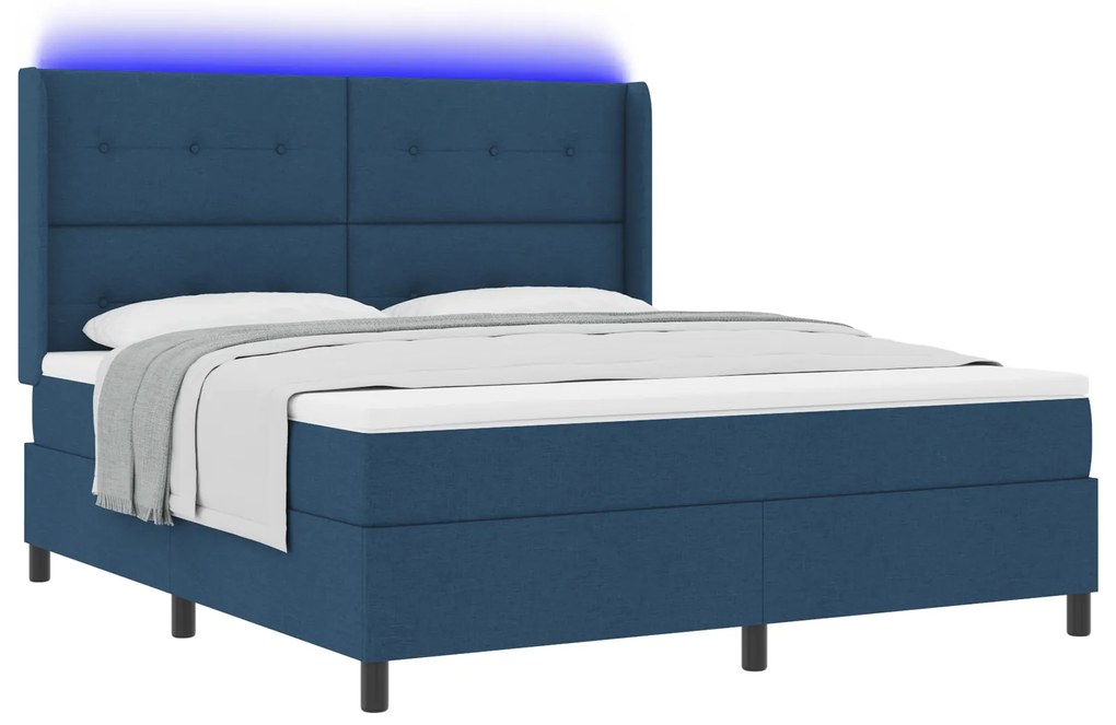 vidaXL Κρεβάτι Box Spring με Στρώμα & LED Μπλε 180x200 εκ Υφασμα