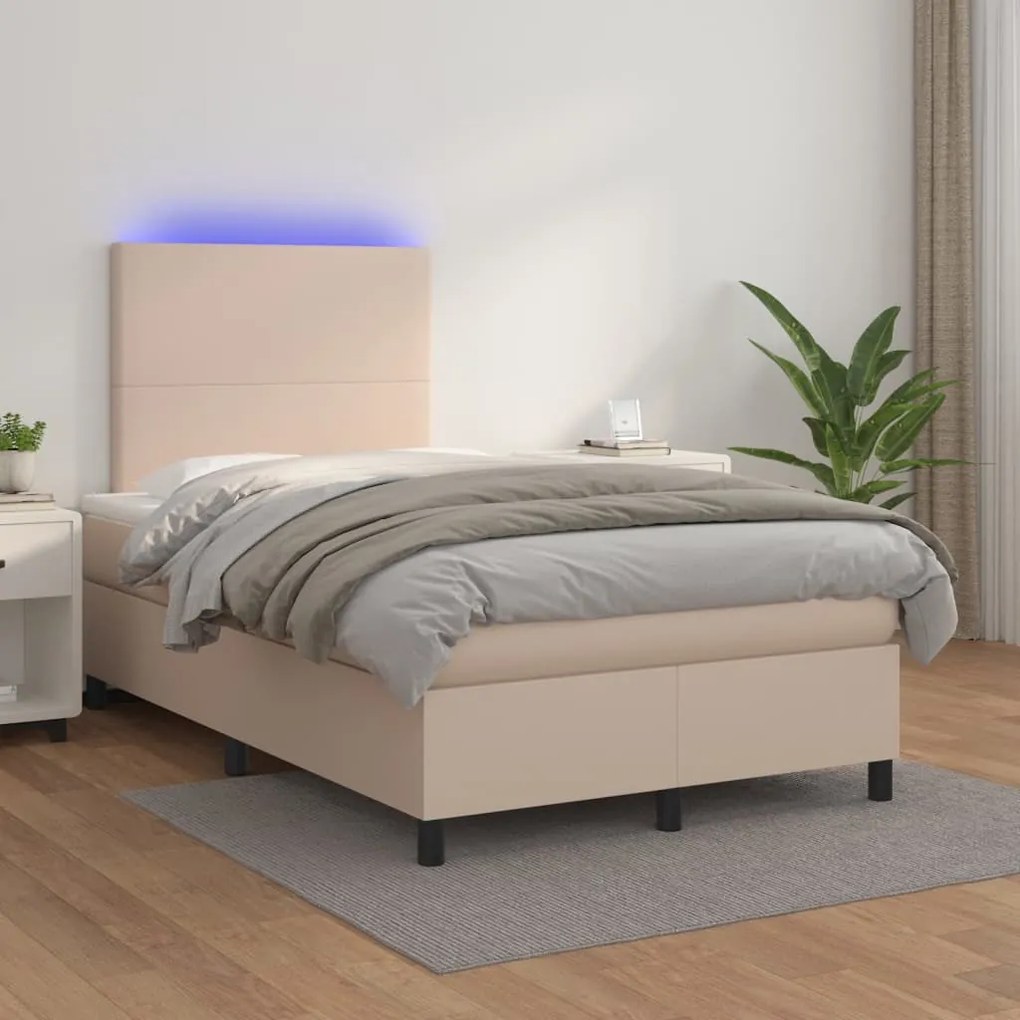 vidaXL Κρεβάτι Boxspring Στρώμα&LED Καπουτσίνο 120x200 εκ. Συνθ. Δέρμα