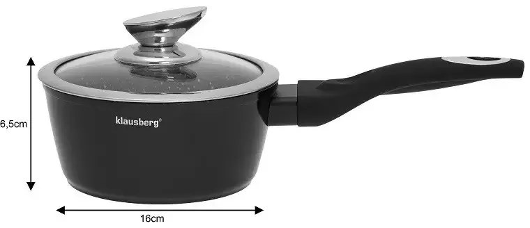 Σετ κατσαρόλες και τηγάνια Klausberg KB 7322, 15 τεμαχίων, Θερμοζεύγος, Οπή έκχυσης, Επαγωγή, Μαύρο