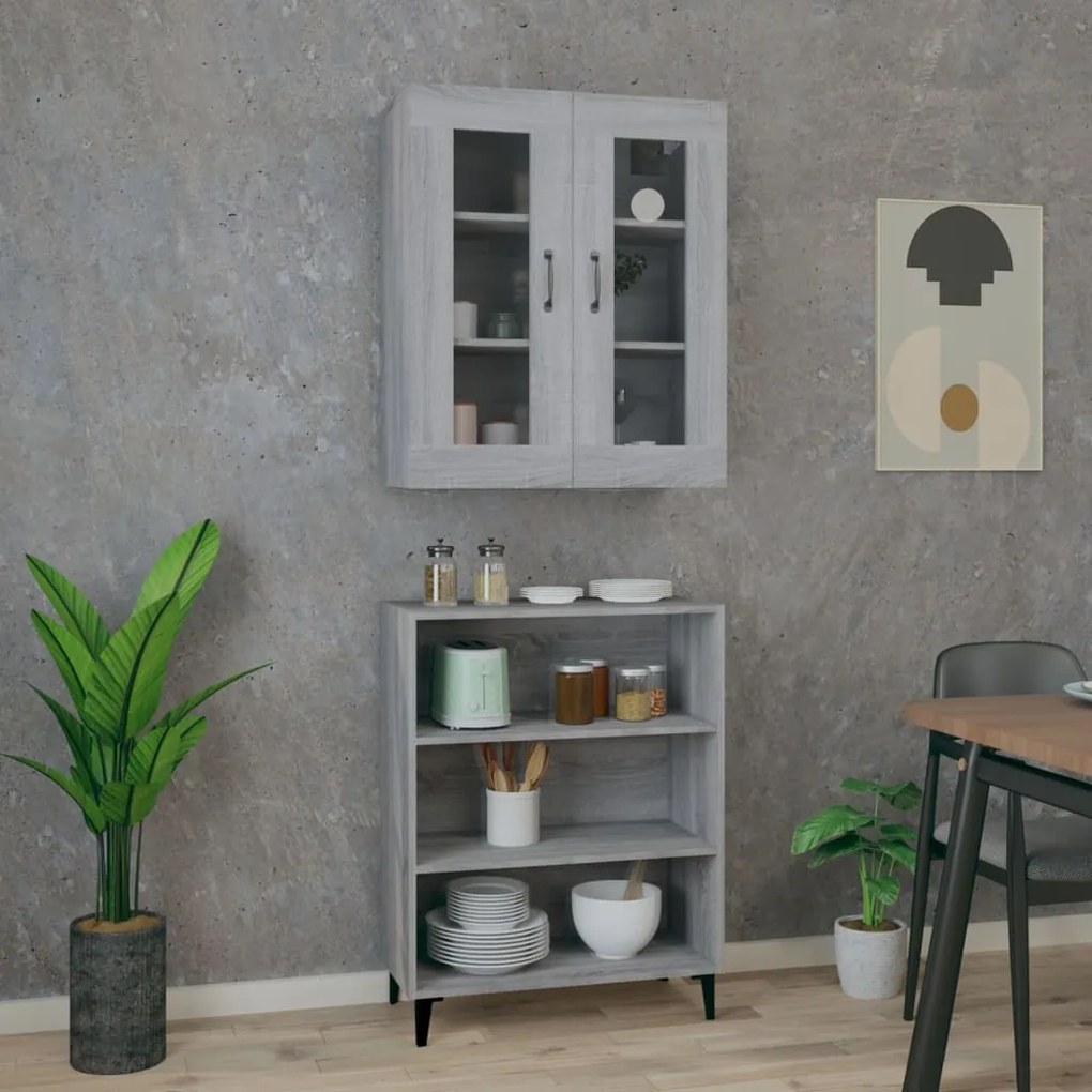 vidaXL Ντουλάπι Γκρι Sonoma 69,5 x 34 x 180 εκ. Επεξεργασμένο Ξύλο