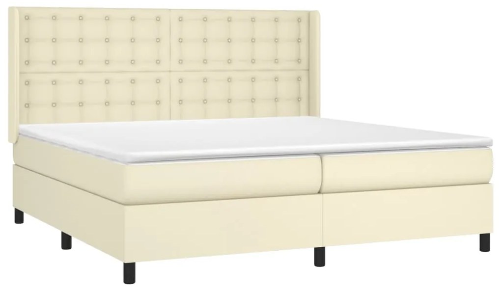vidaXL Κρεβάτι Boxspring με Στρώμα Κρεμ 200x200 εκ. Συνθετικό Δέρμα