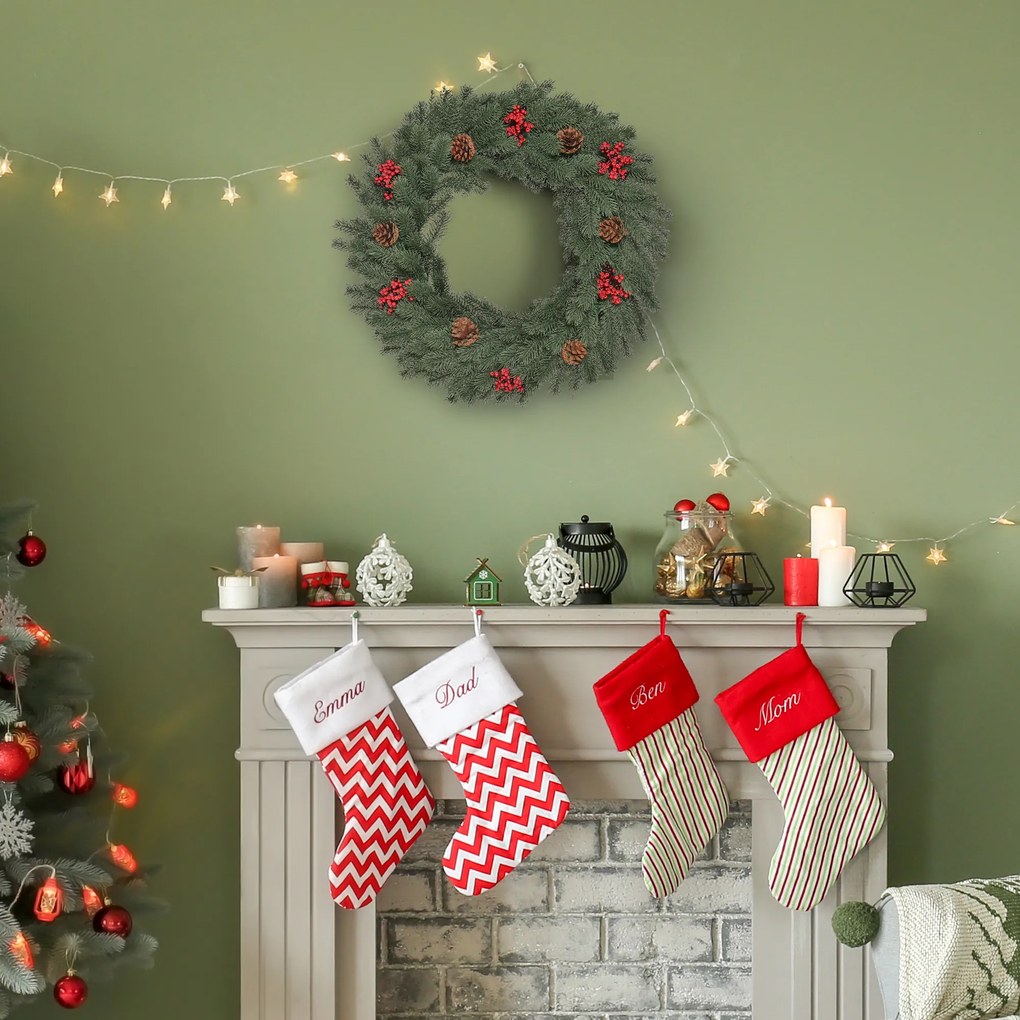 HOMCOM Στεφάνι πεύκου Στεφάνι πόρτας Χριστουγεννιάτικο στεφάνι Πίσω με θηλιά ανάρτησης PE Πράσινο Ø60 x 8 cm