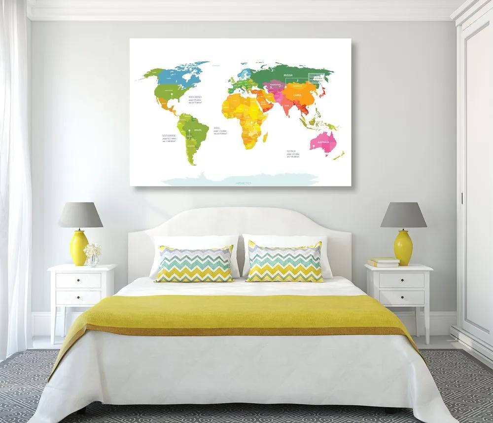 Εικόνα στον εξαιρετικό παγκόσμιο χάρτη από φελλό με λευκό φόντο - 90x60  wooden