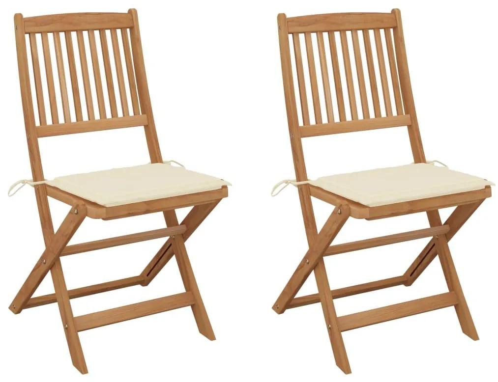 Καρέκλες Κήπου Πτυσσόμενες 2 τεμ Μασίφ Ξύλο Ακακίας &amp; Μαξιλάρια - Κρεμ