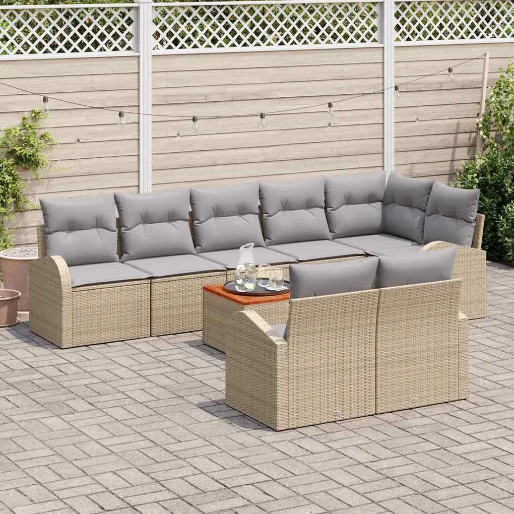 vidaXL Σετ Καναπέ Κήπου 9 pcs Beige, ανοιχτό γκρι