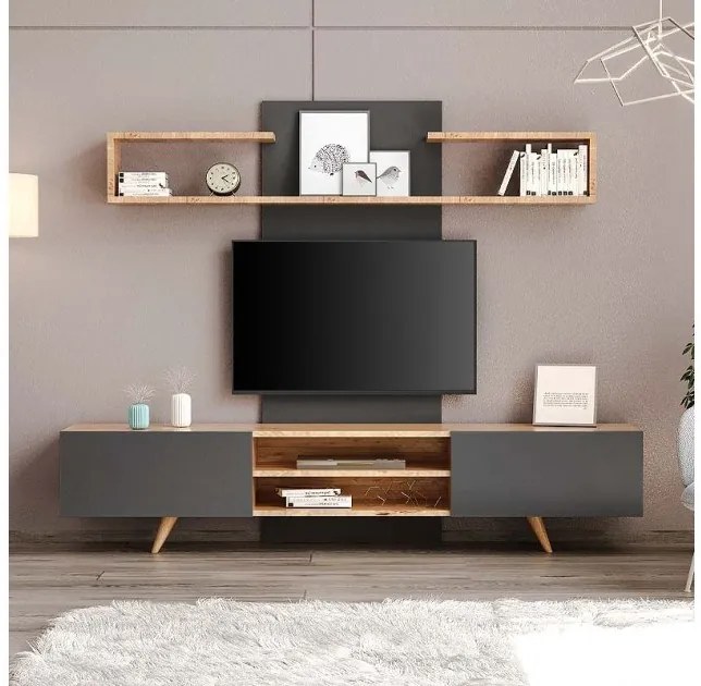 Σύνθεση τηλεόρασης Giacomo Megapap sapphire oak - ανθρακί 180x40x45εκ. GP055-0021,1-GP055-0021,1-Ανθρακί GP055-0021,1