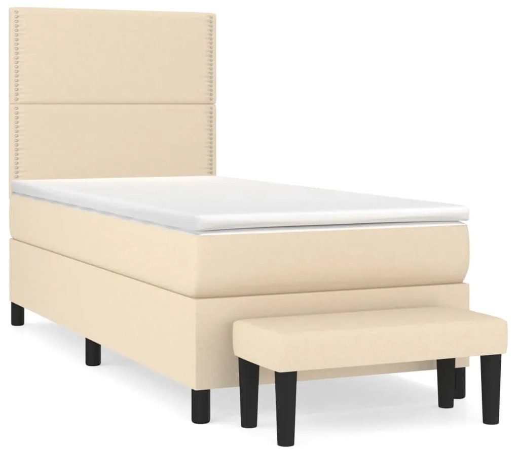 vidaXL Κρεβάτι Boxspring με Στρώμα Κρεμ 100 x 200 εκ. Υφασμάτινο