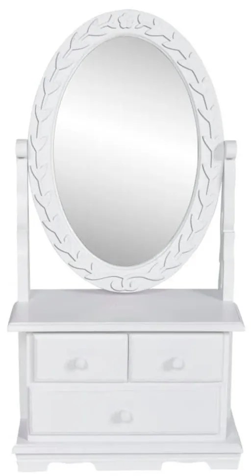 Έπιπλο με Οβάλ Ανακλινόμενο Καθρέφτη Μακιγιάζ από MDF - Λευκό