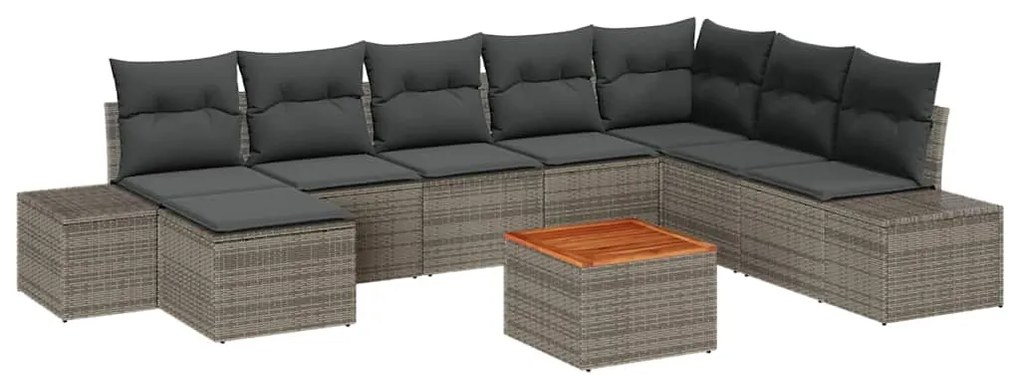 vidaXL Σετ Καναπέ Κήπου με μαξιλάρι 9 pcs Γκρι Πολυ ράταν