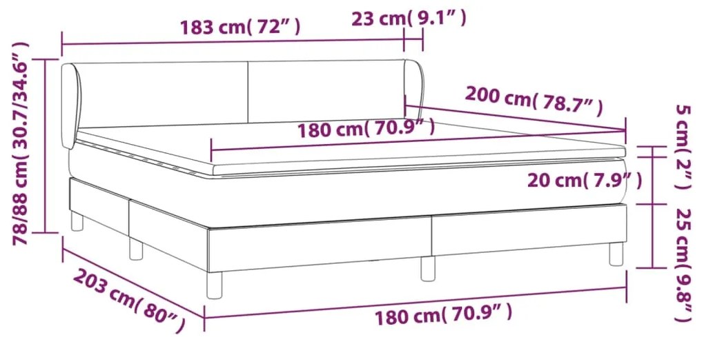 vidaXL Κρεβάτι Boxspring με Στρώμα Μαύρο 180x200εκ.από Συνθετικό Δέρμα