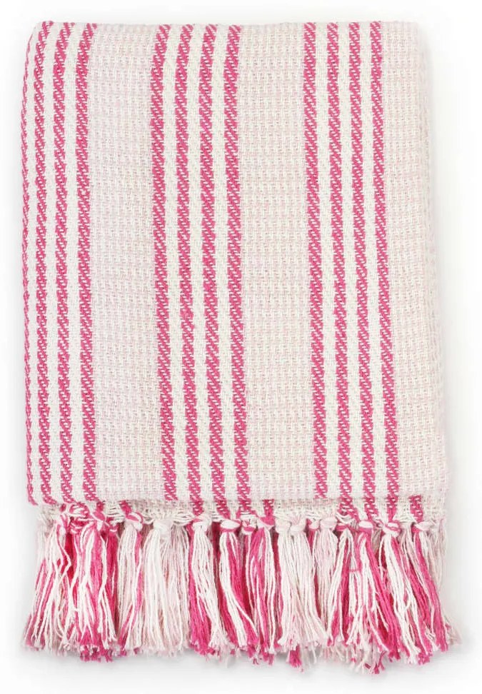 vidaXL Ριχτάρι Ριγέ Ροζ και Λευκό 160 x 210 εκ. Βαμβακερό