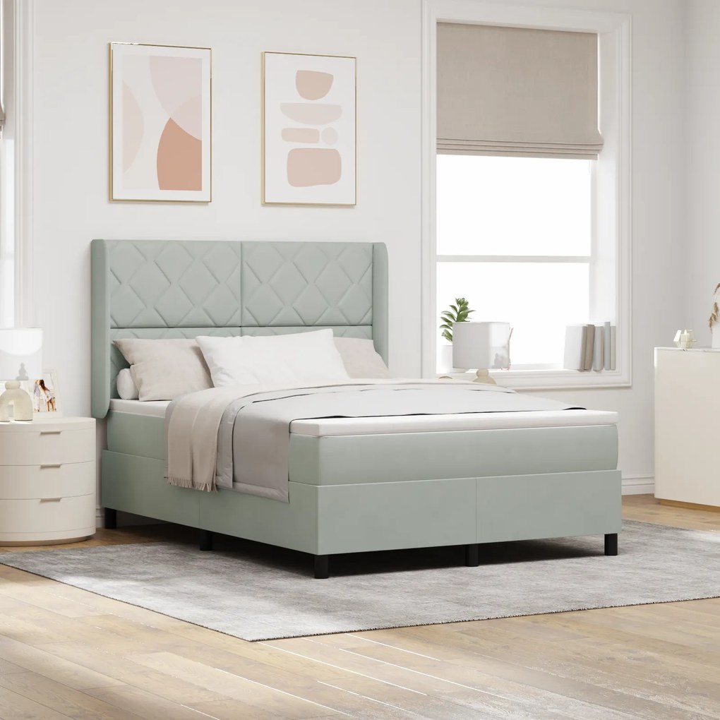 vidaXL κρεβάτι Box Spring με στρώμα ανοιχτό γκρι 140x200 εκ. βελούδο