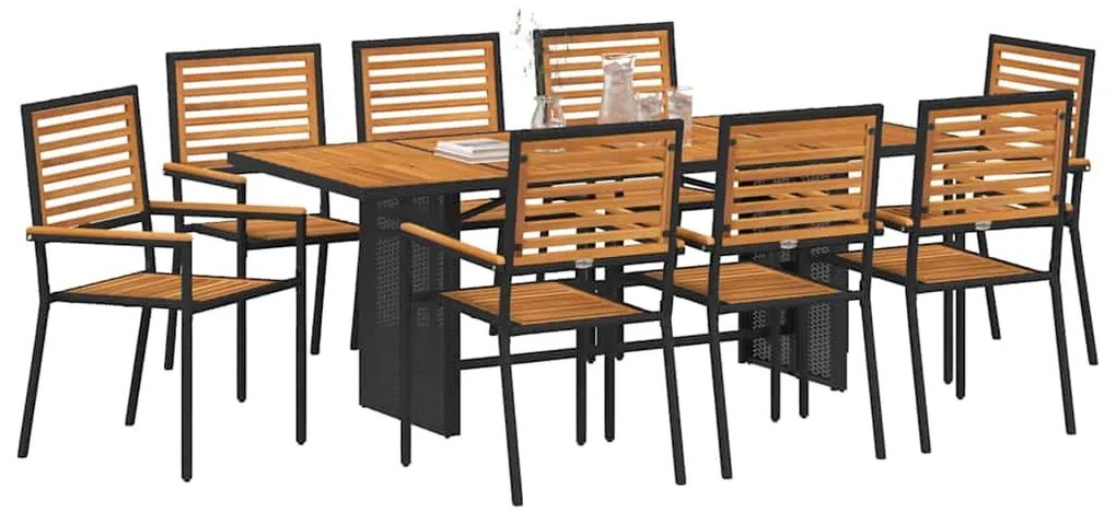 vidaXL Σέτ φαγητού για κήπο 9 pcs Μαύρο, Καφέ 190 x 80 x 75 εκ.