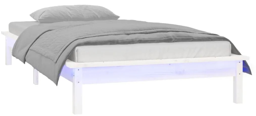 vidaXL Πλαίσιο Κρεβατιού LED Λευκό 75x190 εκ. Μικρό Μονό Μασίφ Ξύλο