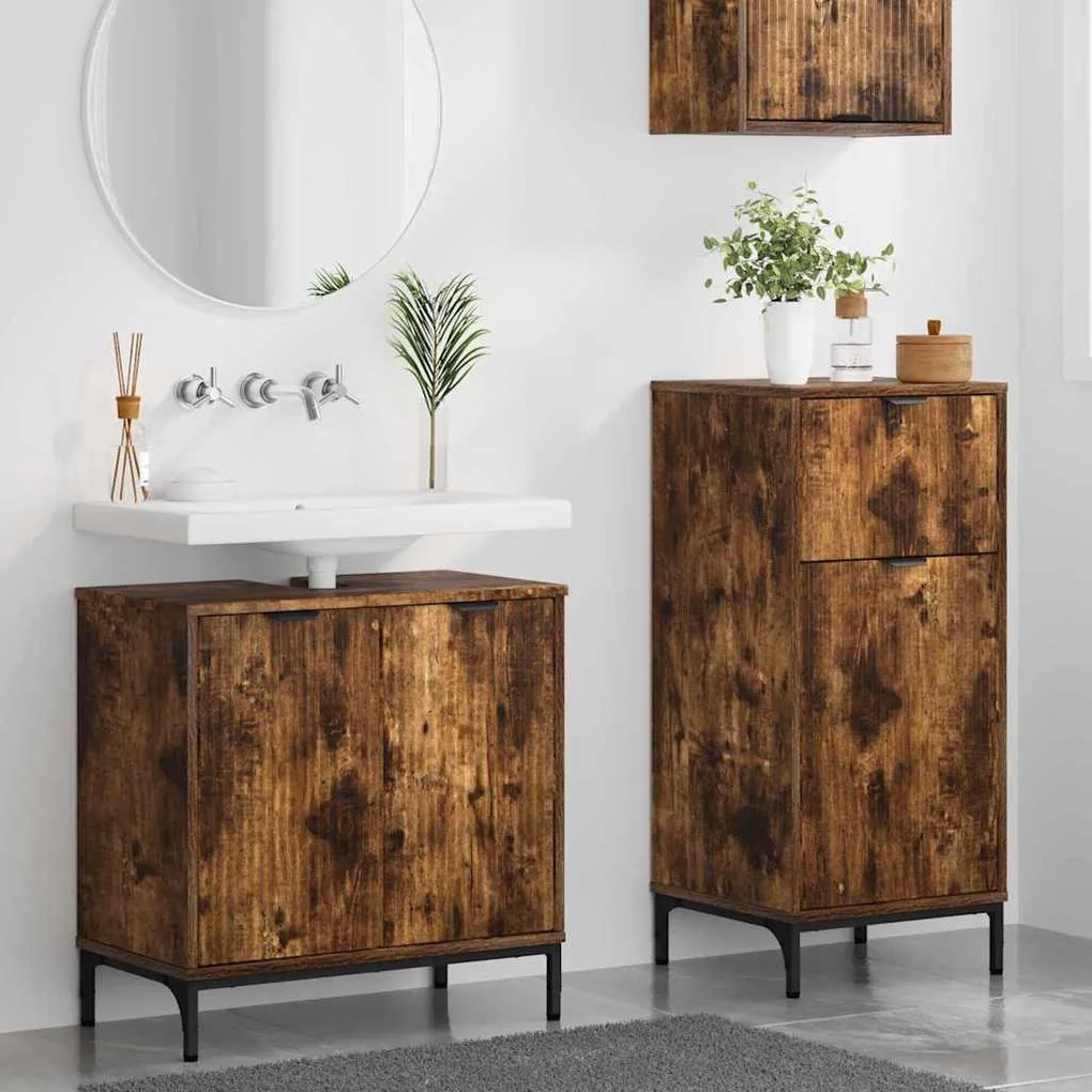 vidaXL Σετ Επίπλων Μπάνιου Καρό 2 pcs Καπνιστή δρυς 39.5 x 36 x 88 εκ