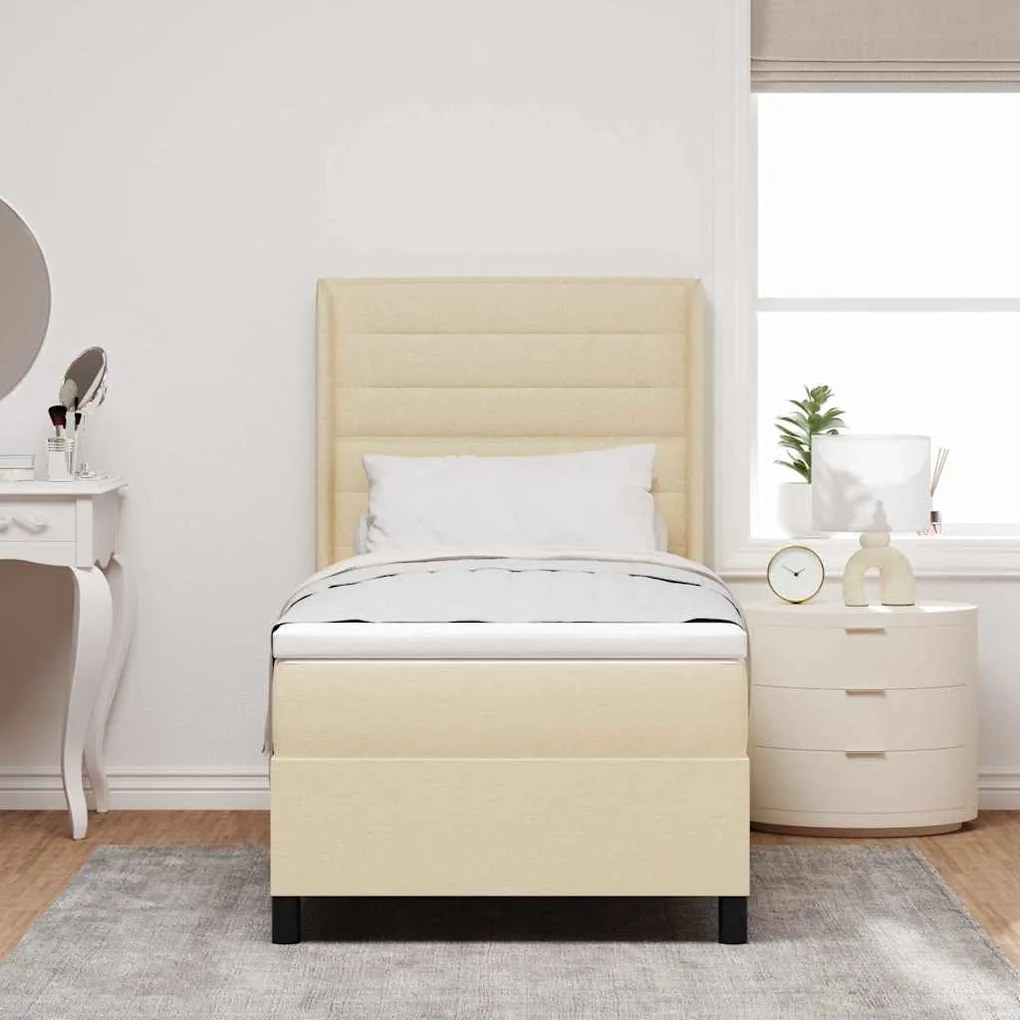 vidaXL Κρεβάτι με ελατήρια με στρώμα Κρεμ 100 x 200 cm ύφασμα