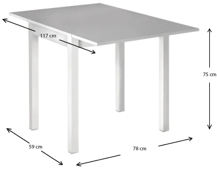 Τραπέζι Katlanir Megapap επεκτεινόμενο μεταλλικό - μελαμίνης χρώμα λευκό 59x78x75 - 117x78x75εκ. - Μελαμίνη - GP022-0015,1