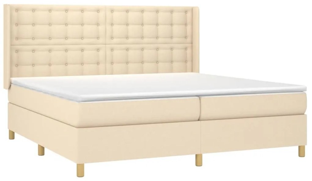 Κρεβάτι Boxspring με Στρώμα Κρεμ 200x200 εκ. Υφασμάτινο - Κρεμ