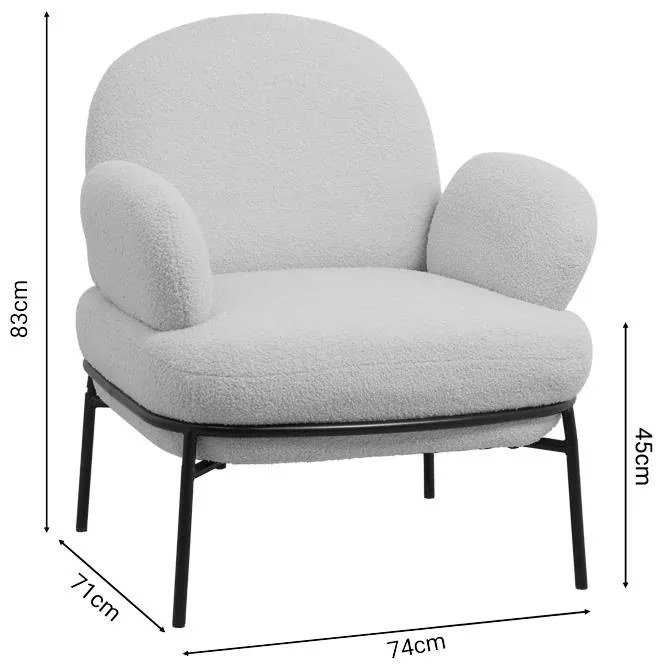Πολυθρόνα Jaycob μπουκλέ μπεζ-πόδι μαύρο μέταλλο 74x71x83εκ 74x71x83 εκ.