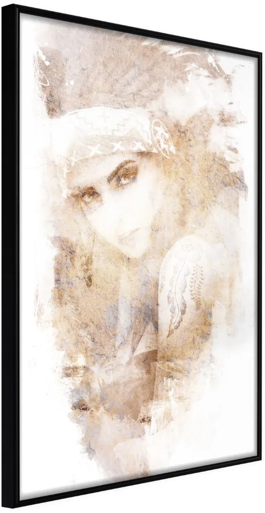 Αφίσα - Mysterious Look (Beige) - 20x30 - Μαύρο - Χωρίς πασπαρτού