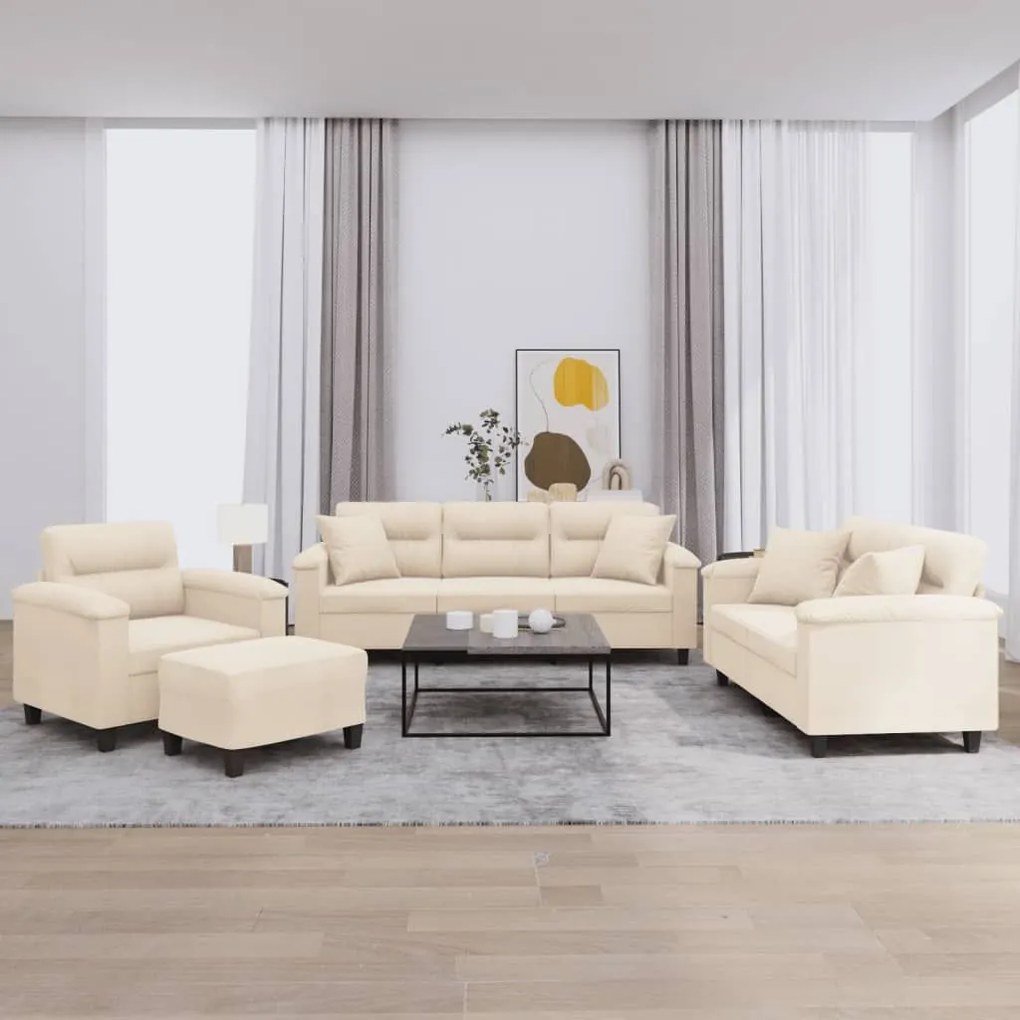 Σετ Σαλονιού 4 Τεμαχίων Μπεζ από Ύφασμα Μικροϊνών με Μξιλάρια 3202313