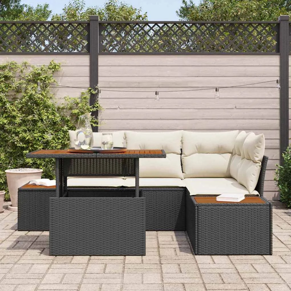 vidaXL Σέτ φαγητού για κήπο 5 pcs Μαύρο, Μπεζ 100 x 55 x 73 εκ