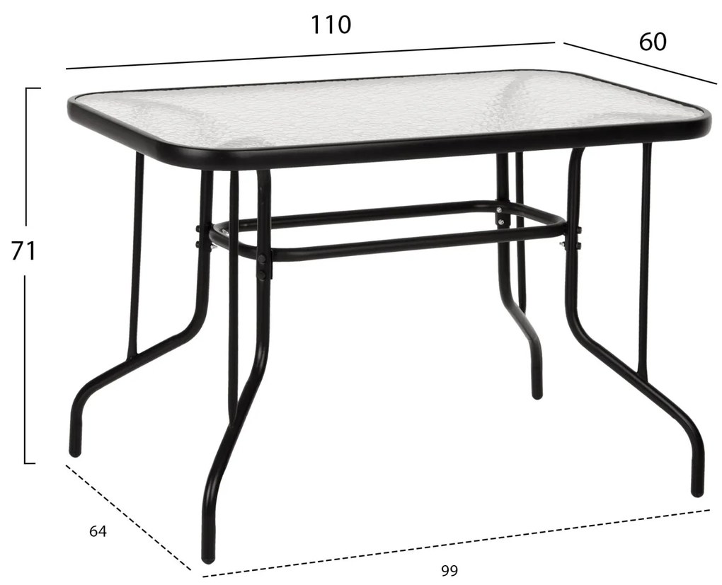 Τραπέζι ADAM C5020.03 Μεταλλικό Μαύρο με Γυάλινη επιφάνεια 110Χ60Χ71Υεκ. 110x60x71 εκ.