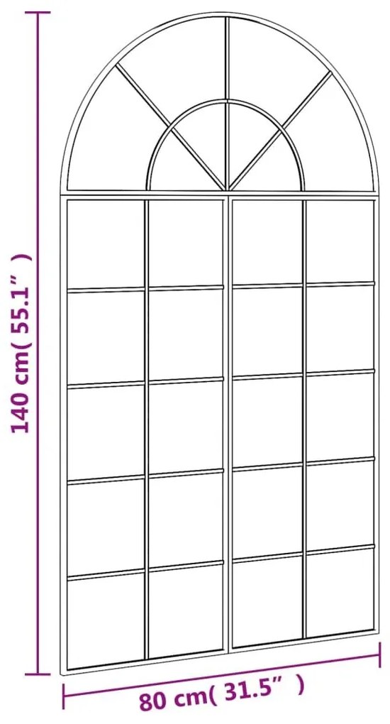 Καθρέφτης Τοίχου Αψίδα Μαύρος 80 x 140 εκ. από Σίδερο - Μαύρο