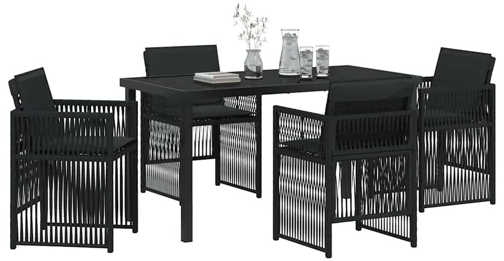 vidaXL Σέτ φαγητού για κήπο 5 pcs Μαύρο Πολυ ράταν