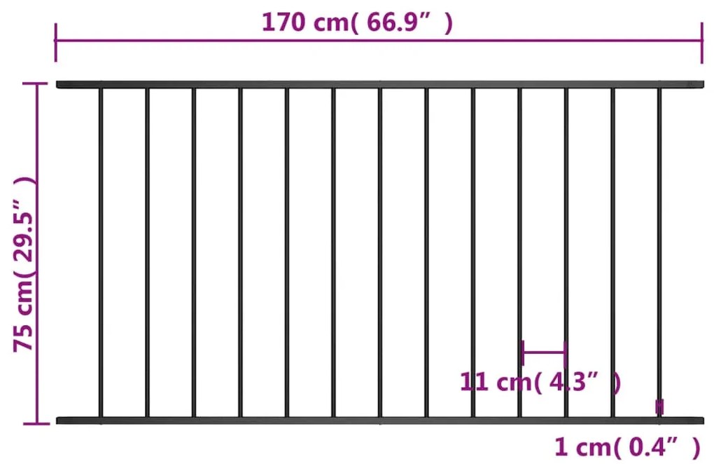vidaXL Πάνελ Περίφραξης Μαύρο 1,7x0,75 μ Ατσάλι με Ηλεκτροστατική Βαφή
